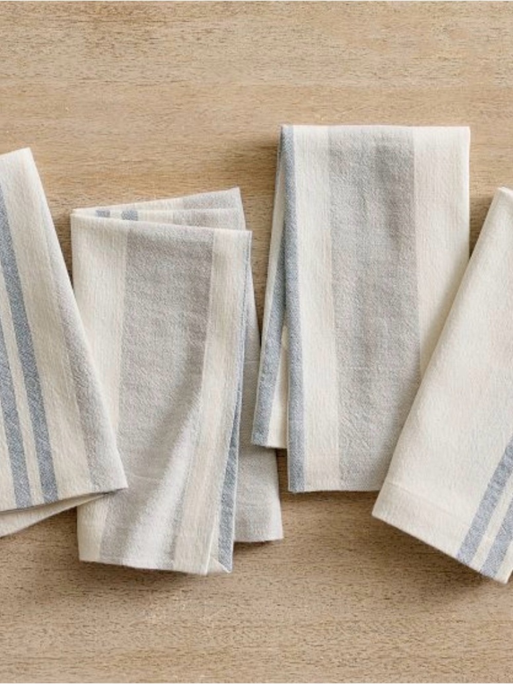Pottery Barn Cream and Light Blue Striped Cotton Napkins - Set of 4